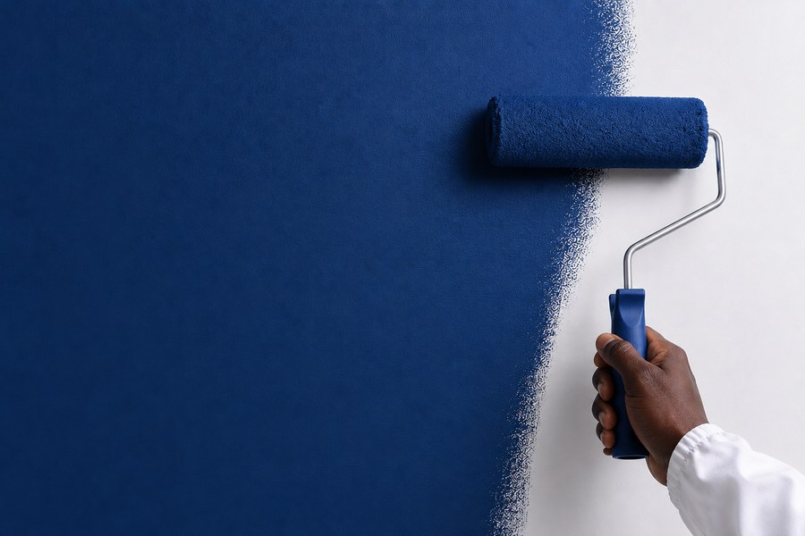 High coverage — blue paint applied with a roller