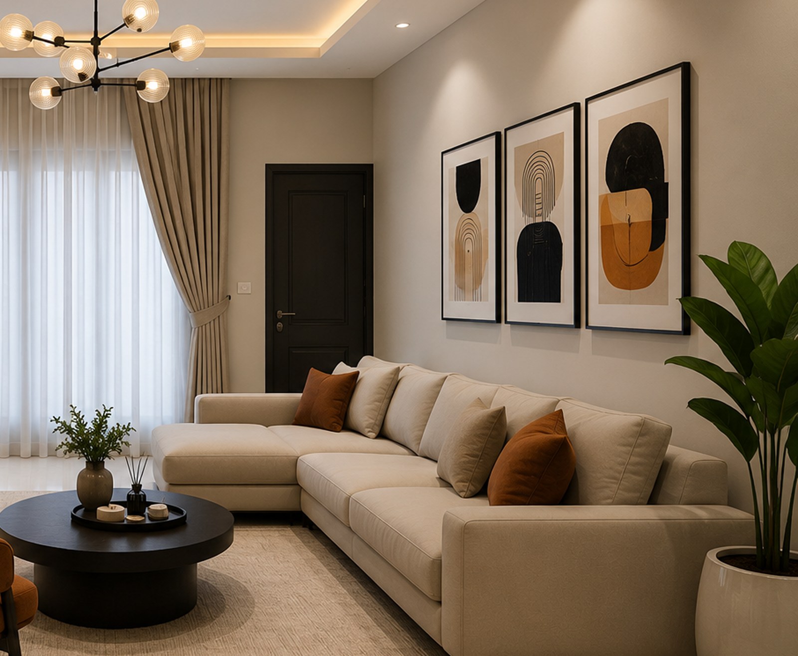 Warm modern living room finished in rich Doclux colours